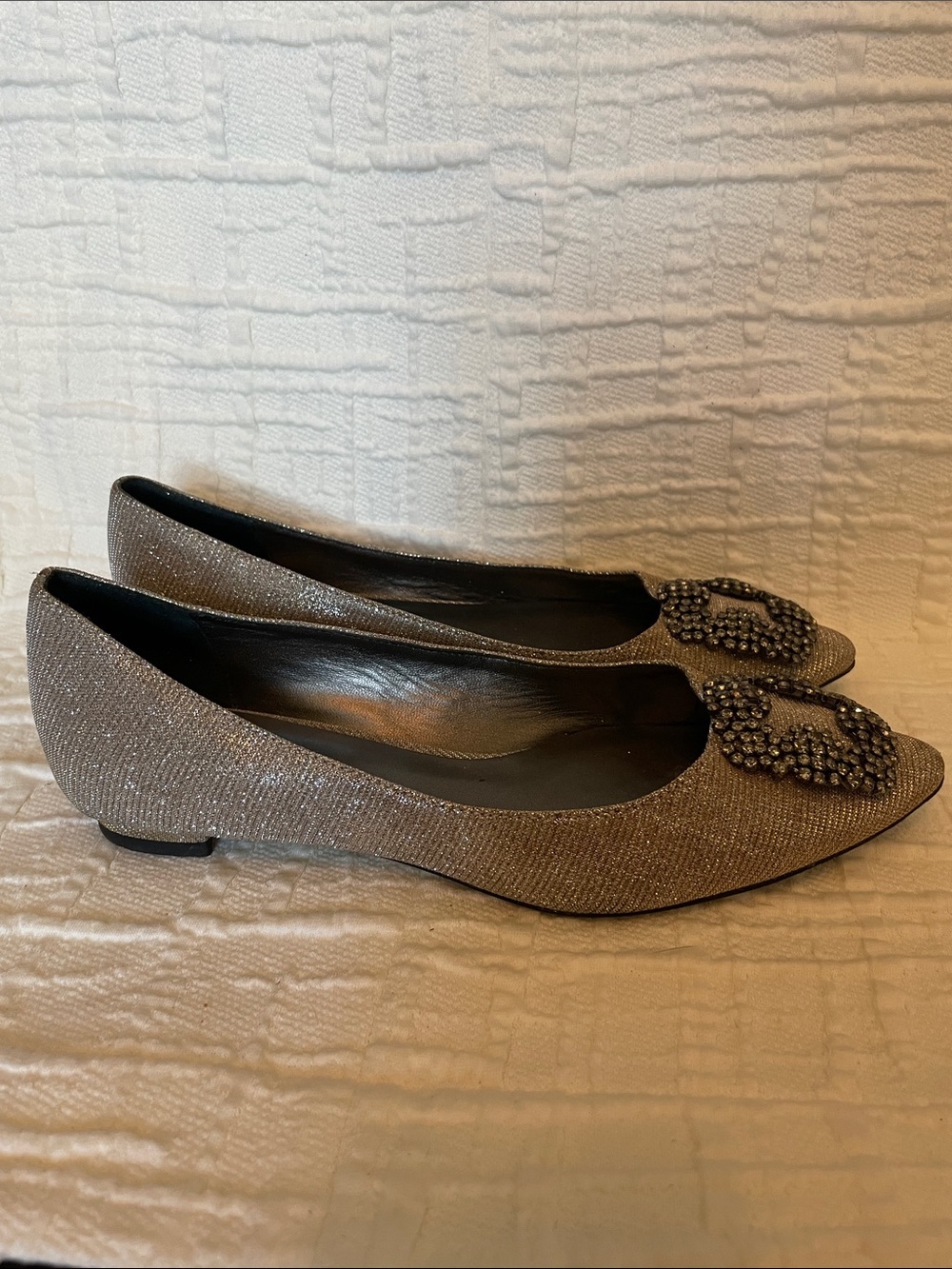 Blocco5 Authentic Embellished Pointed Flats in Metallic Pewter -Sz 36/5.5-6